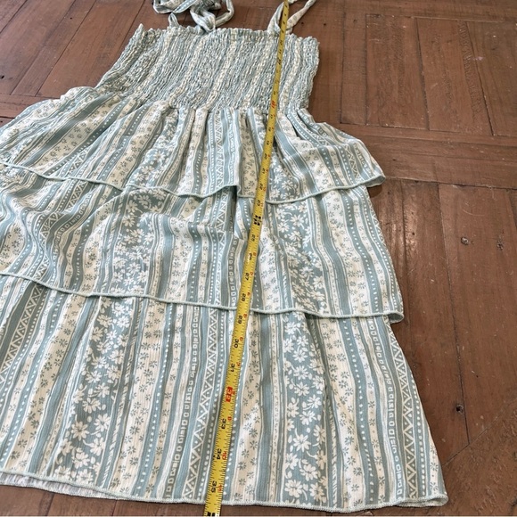 Lazy Sundays Anthropologie Dress Smocked Tie Bows Floral Stripe Layered Medium - Picture 10 of 10